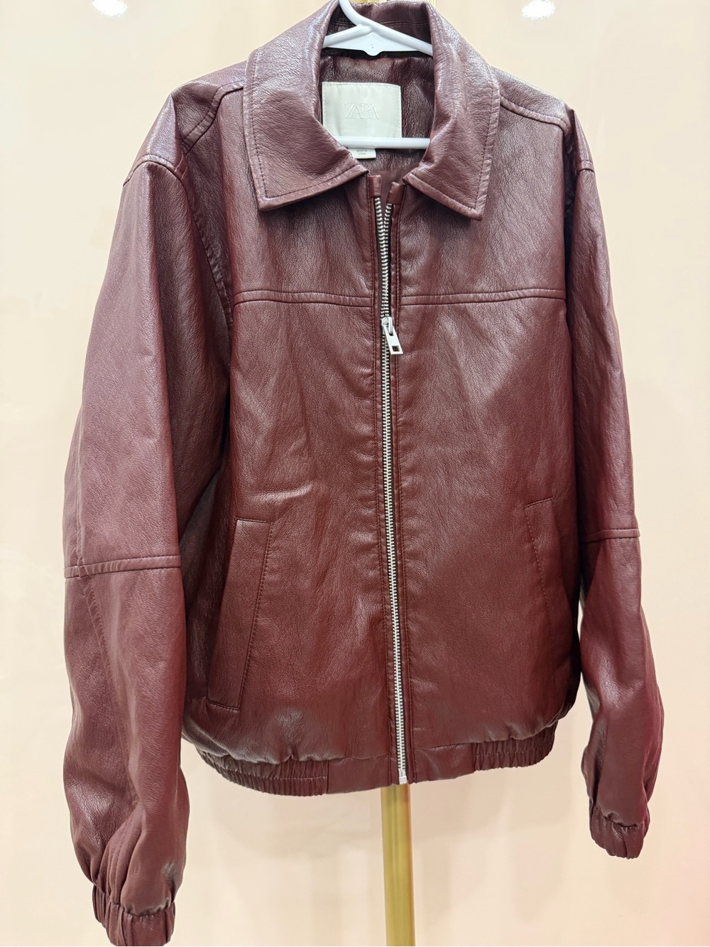 Girls Zara Deep Burgundy Leather Jacket size 9/10